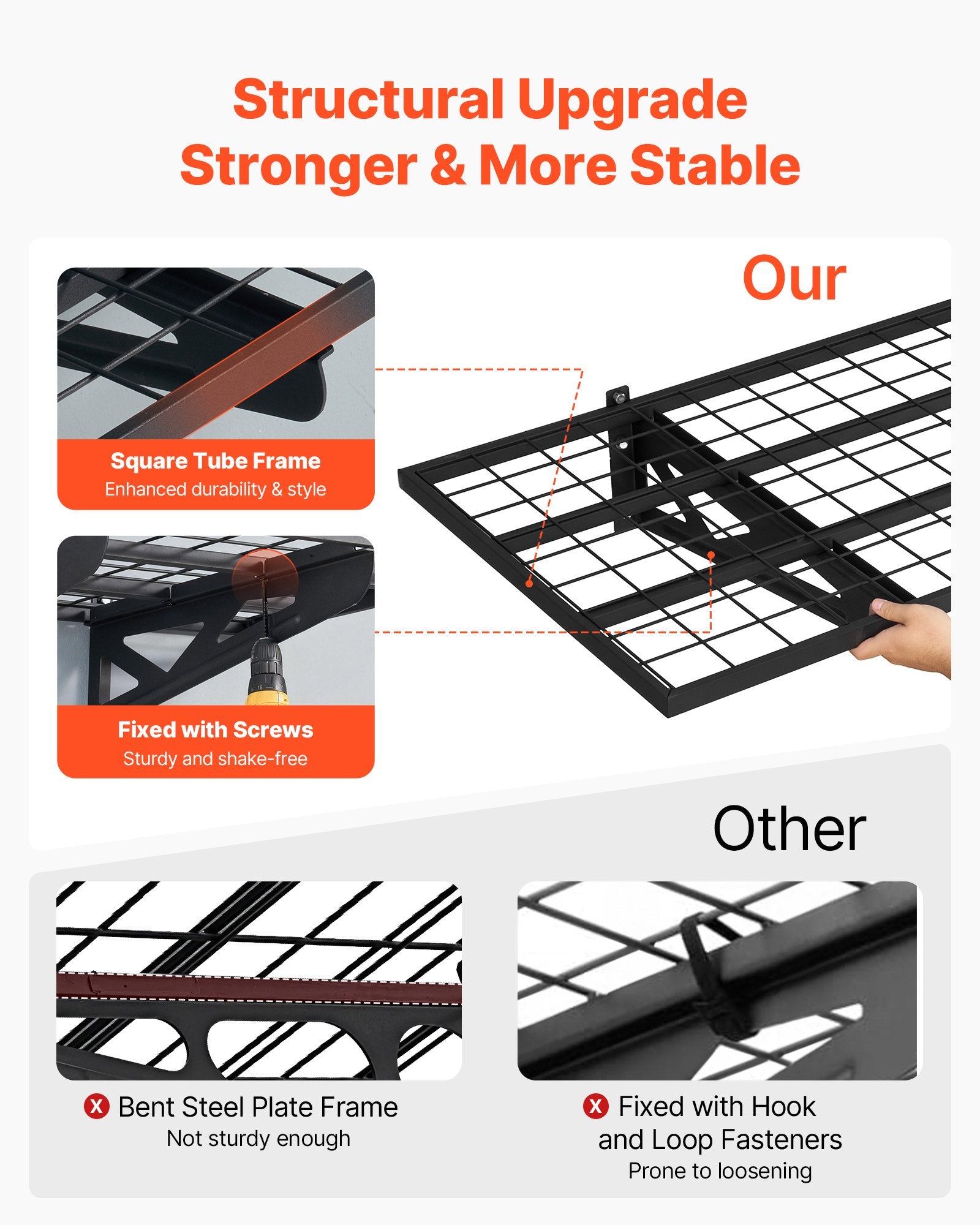VEVOR 2-Tier Heavy Duty Wall Garage Shelving, 610 x 1219 mm Steel Wall Mounted Shelving Unit with Hooks, 610 x 1219 mm Per Shelf Floating Storage Metal Rack for Garage, 227 kg Total Weight Capacity
