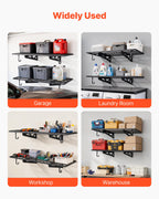VEVOR 2-Tier Heavy Duty Wall Garage Shelving, 610 x 1219 mm Steel Wall Mounted Shelving Unit with Hooks, 610 x 1219 mm Per Shelf Floating Storage Metal Rack for Garage, 227 kg Total Weight Capacity