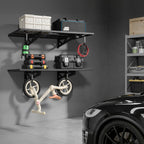 VEVOR 2-Tier Heavy Duty Wall Garage Shelving, 610 x 1219 mm Steel Wall Mounted Shelving Unit with Hooks, 610 x 1219 mm Per Shelf Floating Storage Metal Rack for Garage, 227 kg Total Weight Capacity