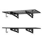 VEVOR 2-Tier Heavy Duty Wall Garage Shelving, 610 x 1219 mm Steel Wall Mounted Shelving Unit with Hooks, 610 x 1219 mm Per Shelf Floating Storage Metal Rack for Garage, 227 kg Total Weight Capacity