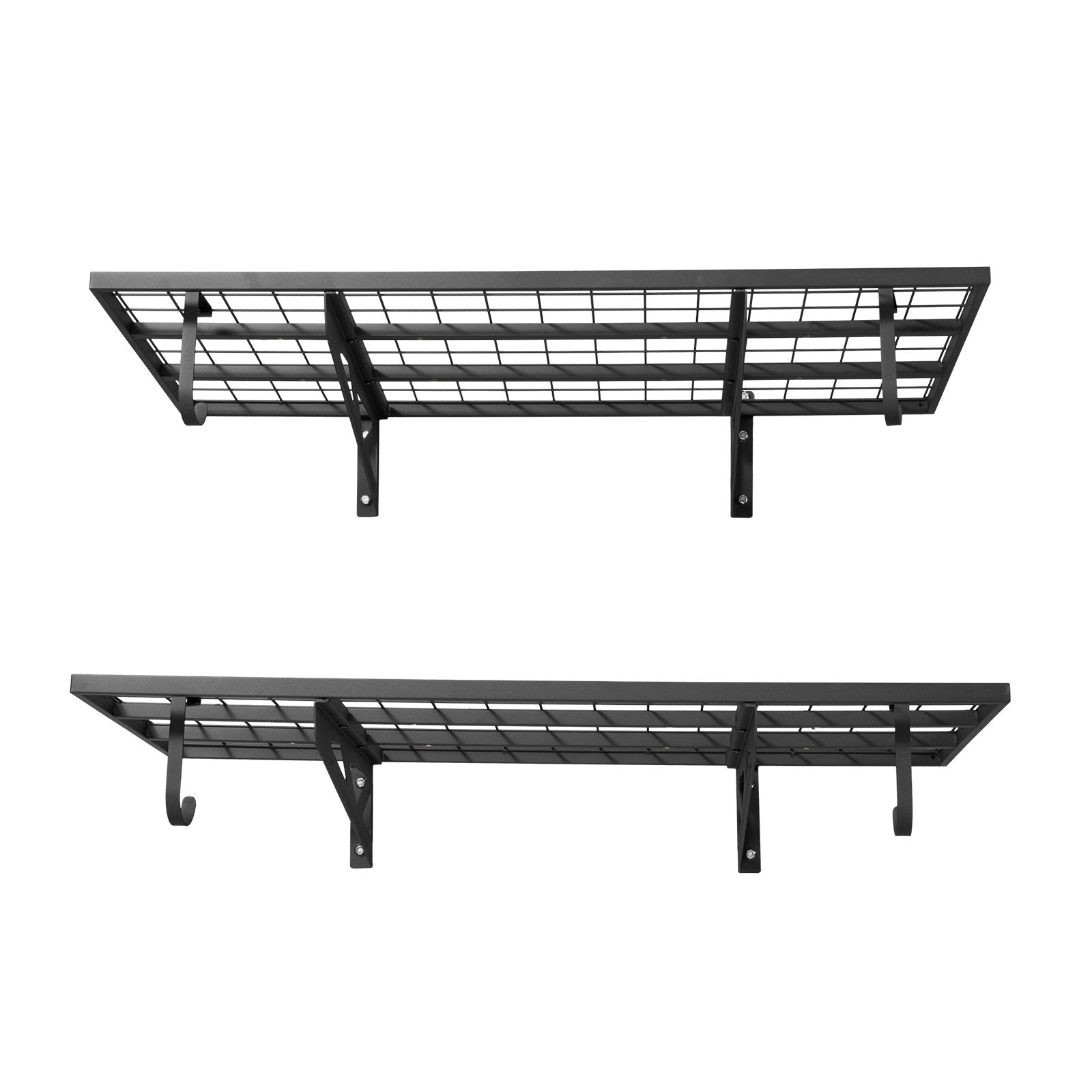 VEVOR 2-Tier Heavy Duty Wall Garage Shelving, 610 x 1219 mm Steel Wall Mounted Shelving Unit with Hooks, 610 x 1219 mm Per Shelf Floating Storage Metal Rack for Garage, 227 kg Total Weight Capacity