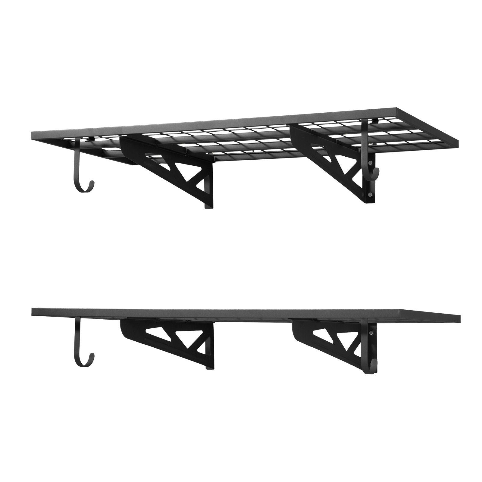 VEVOR 2-Tier Heavy Duty Wall Garage Shelving, 610 x 1219 mm Steel Wall Mounted Shelving Unit with Hooks, 610 x 1219 mm Per Shelf Floating Storage Metal Rack for Garage, 227 kg Total Weight Capacity