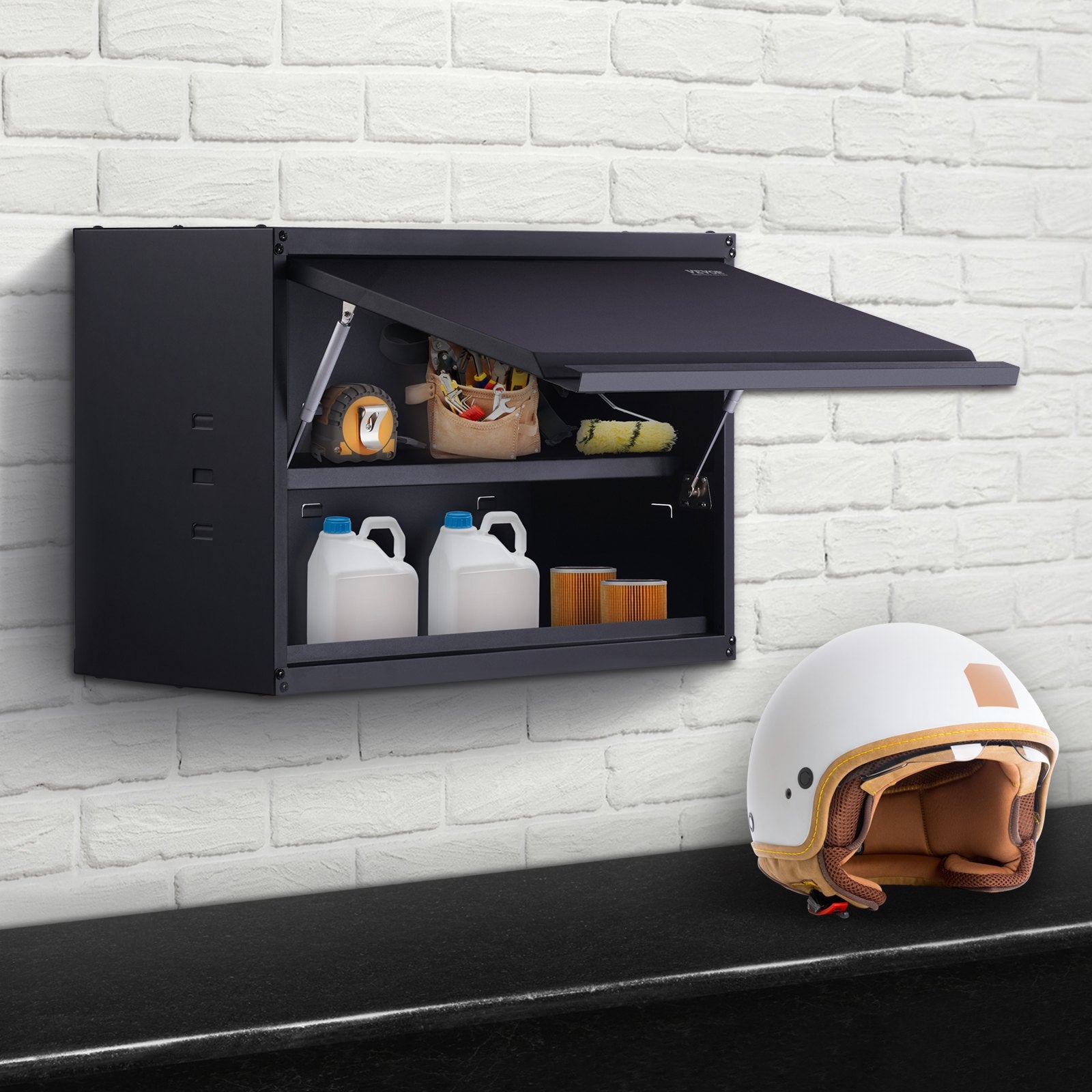 VEVOR Metal Storage Cabinet, 54.4 kg Load Capacity per Shelf, 50.8 cm Tall Wall-Mounted Powder-Coating Steel Garage Cabinet with Adjustable Shelf, Press to Lock & Open Door, Perfect for Office Home Garage