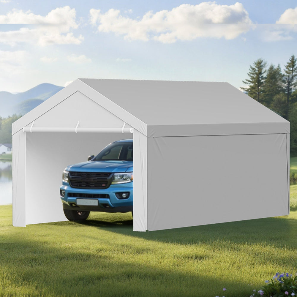 VEVOR Carport Replacement Canopy, 3.6x 6 m Potable Garage Tent Top Tarp with Sidewalls, UV-Resistant & Waterproof, Heavy Duty Car Shelter Tarp with Ball Buggees, Grey, Frame Not Included