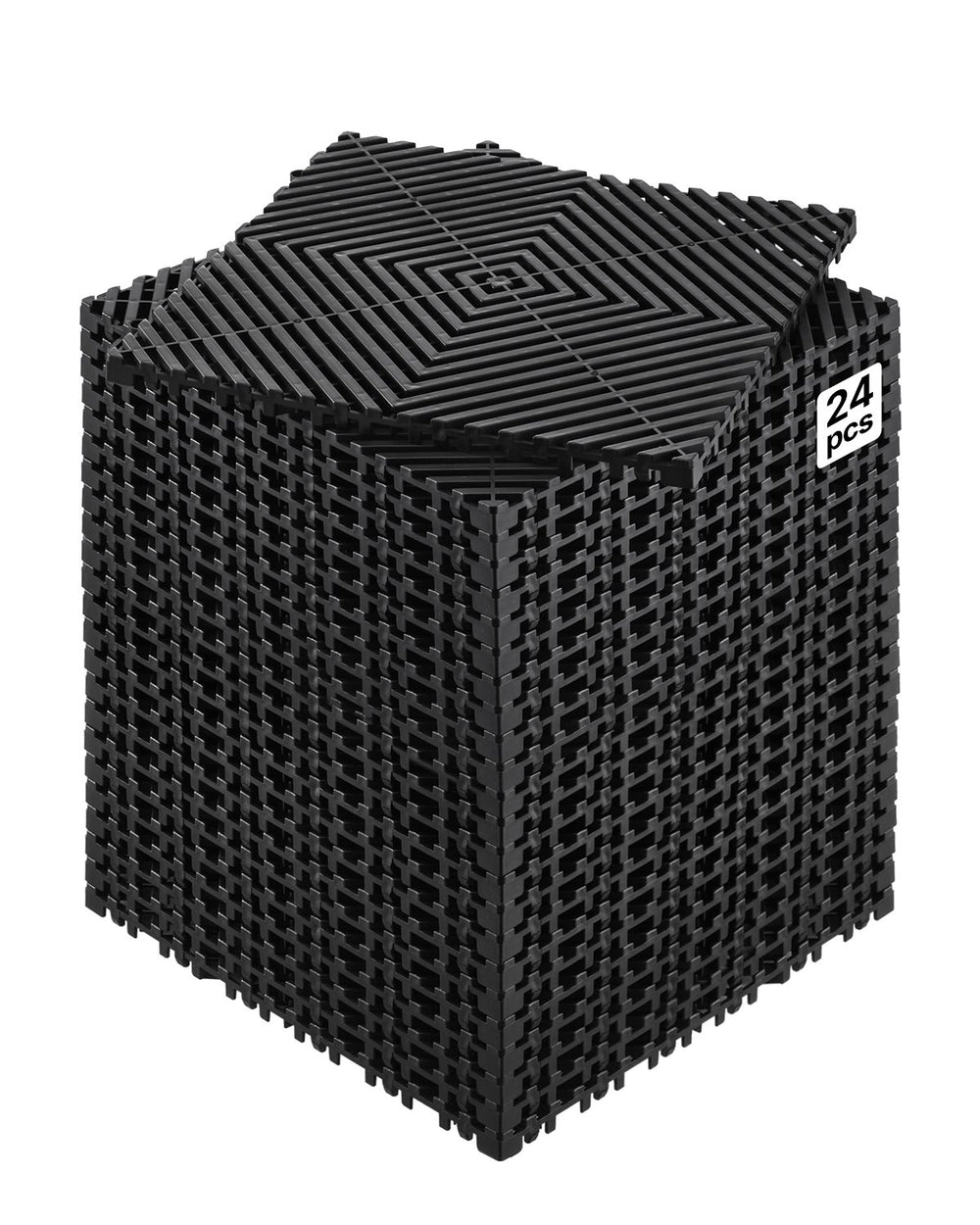 VEVOR Interlocking Drainage Mat, 12” x 12” Modular Interlocking Cushion, 24 Pcs Splicing Drainage Mats, Non-Slip Black PP Drainage Floor Tile and Shower Mat, for Garage, Garden, Kitchen & Outdoor