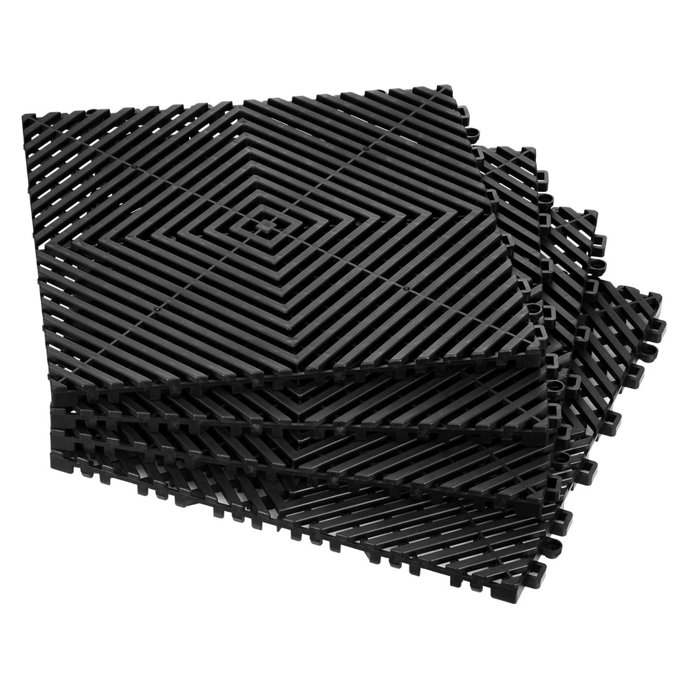 VEVOR Interlocking Drainage Mat, 12” x 12” Modular Interlocking Cushion, 24 Pcs Splicing Drainage Mats, Non-Slip Black PP Drainage Floor Tile and Shower Mat, for Garage, Garden, Kitchen & Outdoor