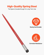 VEVOR Hay Spear 49" Bale Spear 4500 lbs Capacity, Bale Spike Quick Attach Square Hay Bale Spears 1 3/4" wide, Red Coated Bale Forks, Bale Hay Spike with Hex Nut & Sleeve for Buckets Tractors Loaders