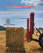 VEVOR Hay Spear 49" Bale Spear 4500 lbs Capacity, Bale Spike Quick Attach Square Hay Bale Spears 1 3/4" wide, Red Coated Bale Forks, Bale Hay Spike with Hex Nut & Sleeve for Buckets Tractors Loaders