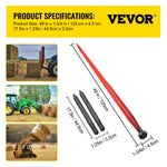 VEVOR Hay Spear 49\" Bale Spear 3000 lbs Capacity, Bale Spike Quick Attach Square Hay Bale Spears 1 3/4\" Wide, Red Coated Bale Forks, Bale Hay Spike with 2 Stabilizer Spears Conus 2