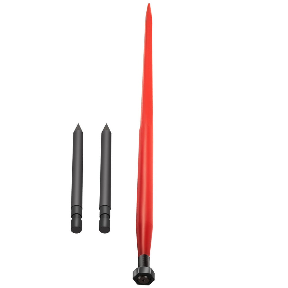 VEVOR Hay Spear 49\" Bale Spear 3000 lbs Capacity, Bale Spike Quick Attach Square Hay Bale Spears 1 3/4\" Wide, Red Coated Bale Forks, Bale Hay Spike with 2 Stabilizer Spears Conus 2