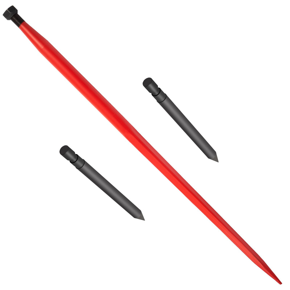 VEVOR Hay Spear 49\" Bale Spear 3000 lbs Capacity, Bale Spike Quick Attach Square Hay Bale Spears 1 3/4\" Wide, Red Coated Bale Forks, Bale Hay Spike with 2 Stabilizer Spears Conus 2