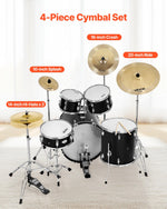 VEVOR Cymbal Pack 4 Pieces Cymbals Drum Set 355/400/505/254 mm(10 14 16 20 Inches) Cymbals for Drum
