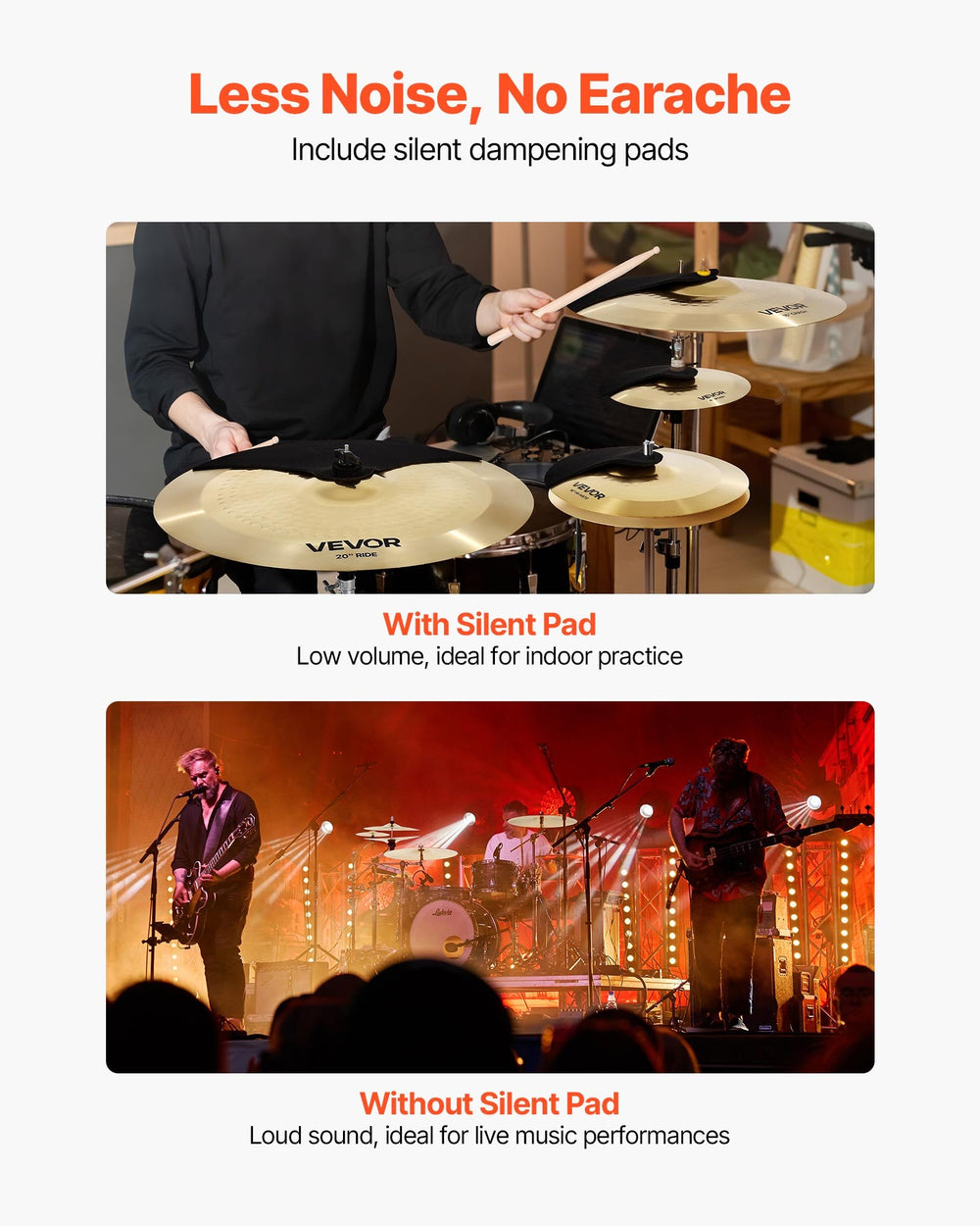VEVOR Cymbal Pack 4 Pieces Cymbals Drum Set 355/400/505/254 mm(10 14 16 20 Inches) Cymbals for Drum