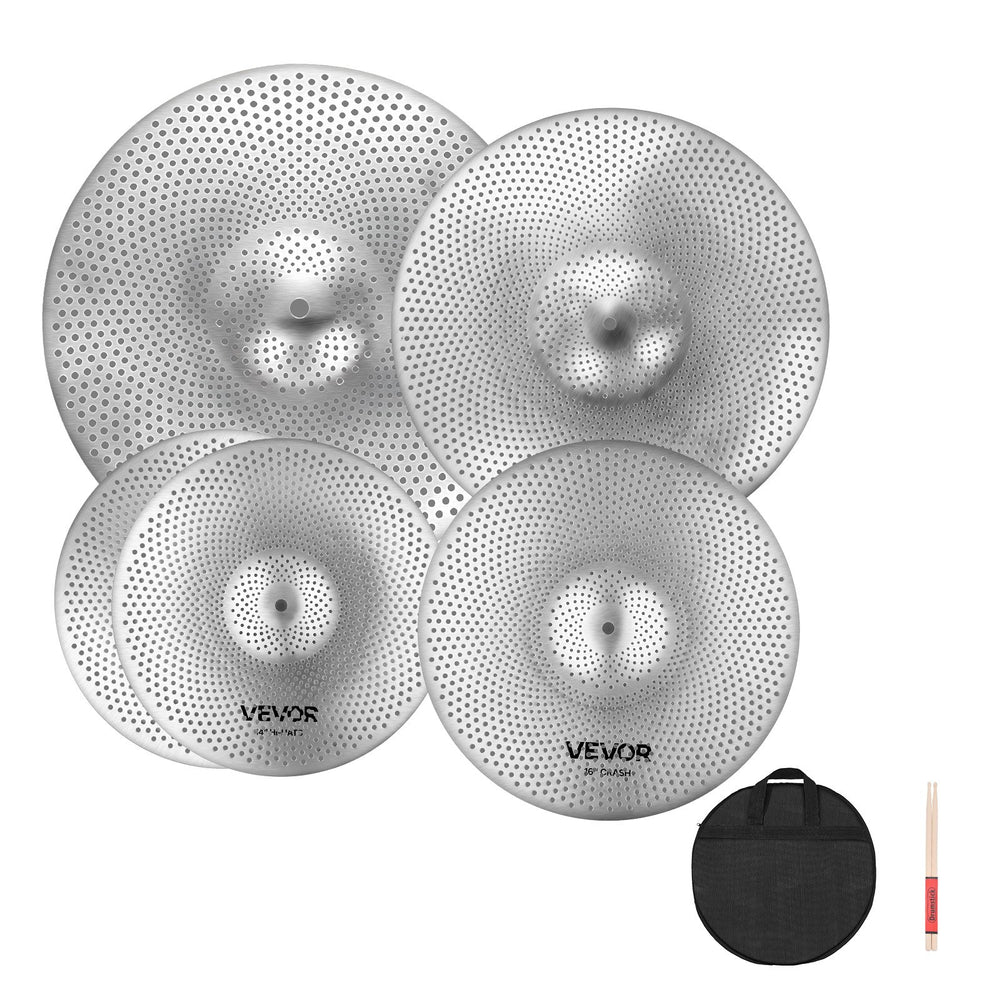 VEVOR Low Volume Cymbal Pack 4 Pieces 350/400/455/505 mm (14/16/18/20 Inches) Alloy Cymbals for Drum