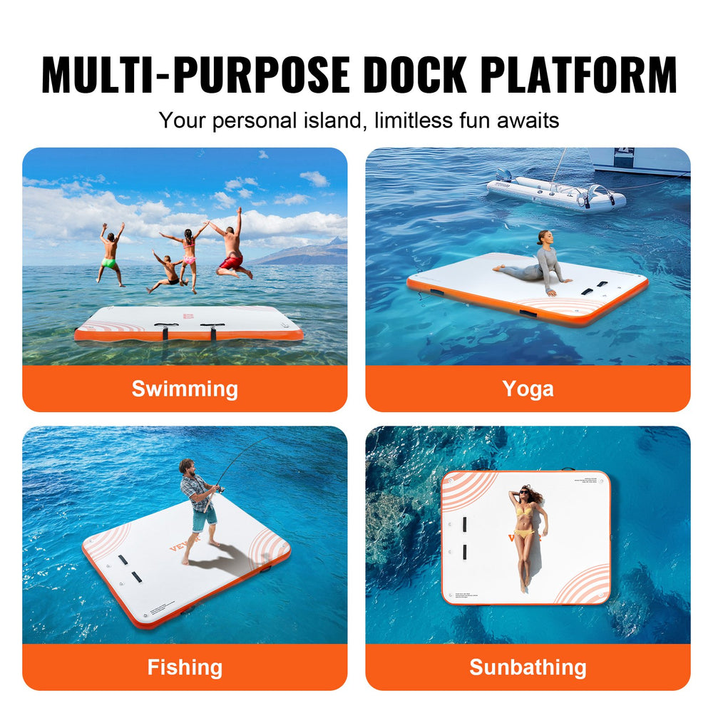 VEVOR Inflatable Floating Dock, 6 x 5FT Inflatable Dock Platform, Non-Slip Water Floating Dock Mat with Portable Carrying Bag & Detachable Ladder, Floating Platform Island Raft for Pool Beach Ocean