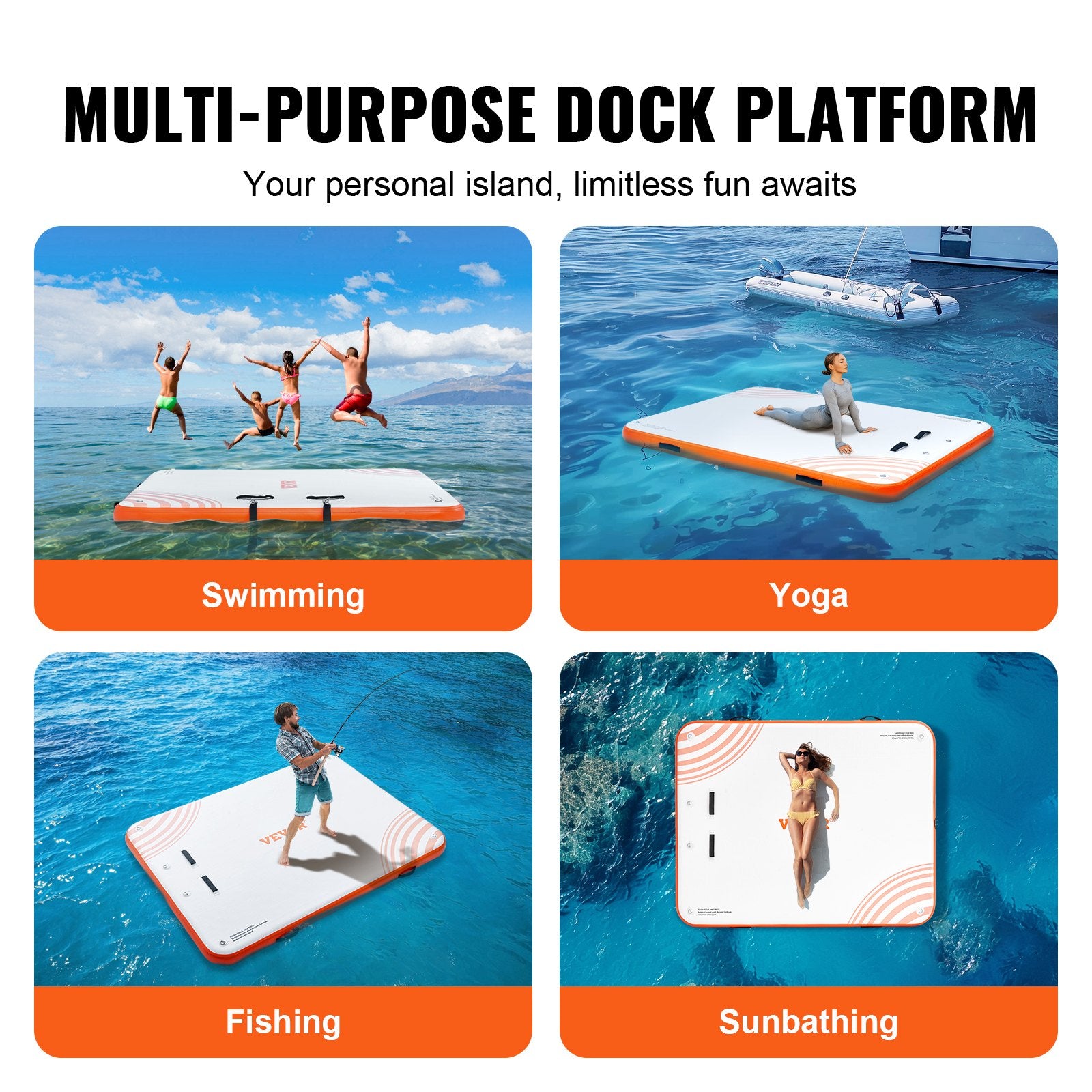 VEVOR Inflatable Floating Dock, 6 x 5FT Inflatable Dock Platform, Non-Slip Water Floating Dock Mat with Portable Carrying Bag & Detachable Ladder, Floating Platform Island Raft for Pool Beach Ocean