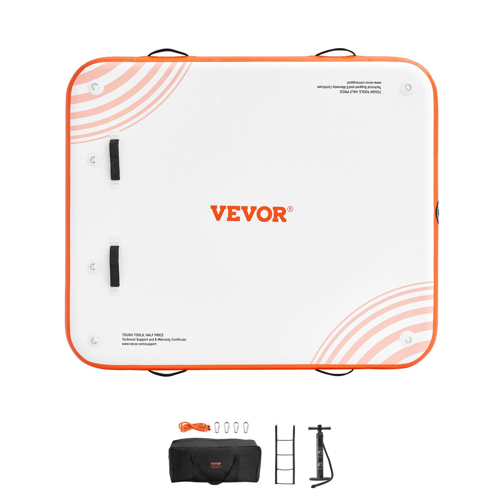 VEVOR Inflatable Floating Dock, 6 x 5FT Inflatable Dock Platform, Non-Slip Water Floating Dock Mat with Portable Carrying Bag & Detachable Ladder, Floating Platform Island Raft for Pool Beach Ocean