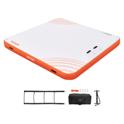 VEVOR Inflatable Floating Dock, 7 x 7FT Inflatable Dock Platform, Non-Slip Water Floating Dock Mat with Portable Carrying Bag & Detachable Ladder, Floating Platform Island Raft for Pool Beach Ocean