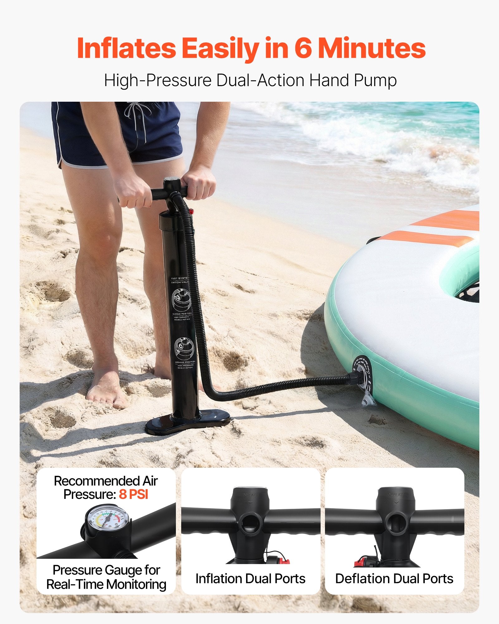 VEVOR Inflatable Floating Dock, 3.05x2.44 M Round Inflatable Dock Platform, Non-Slip Water Air Mat with Portable Carrying Bag & Detachable Ladder, Float Water Platform Island Raft for Pool Beach Ocean