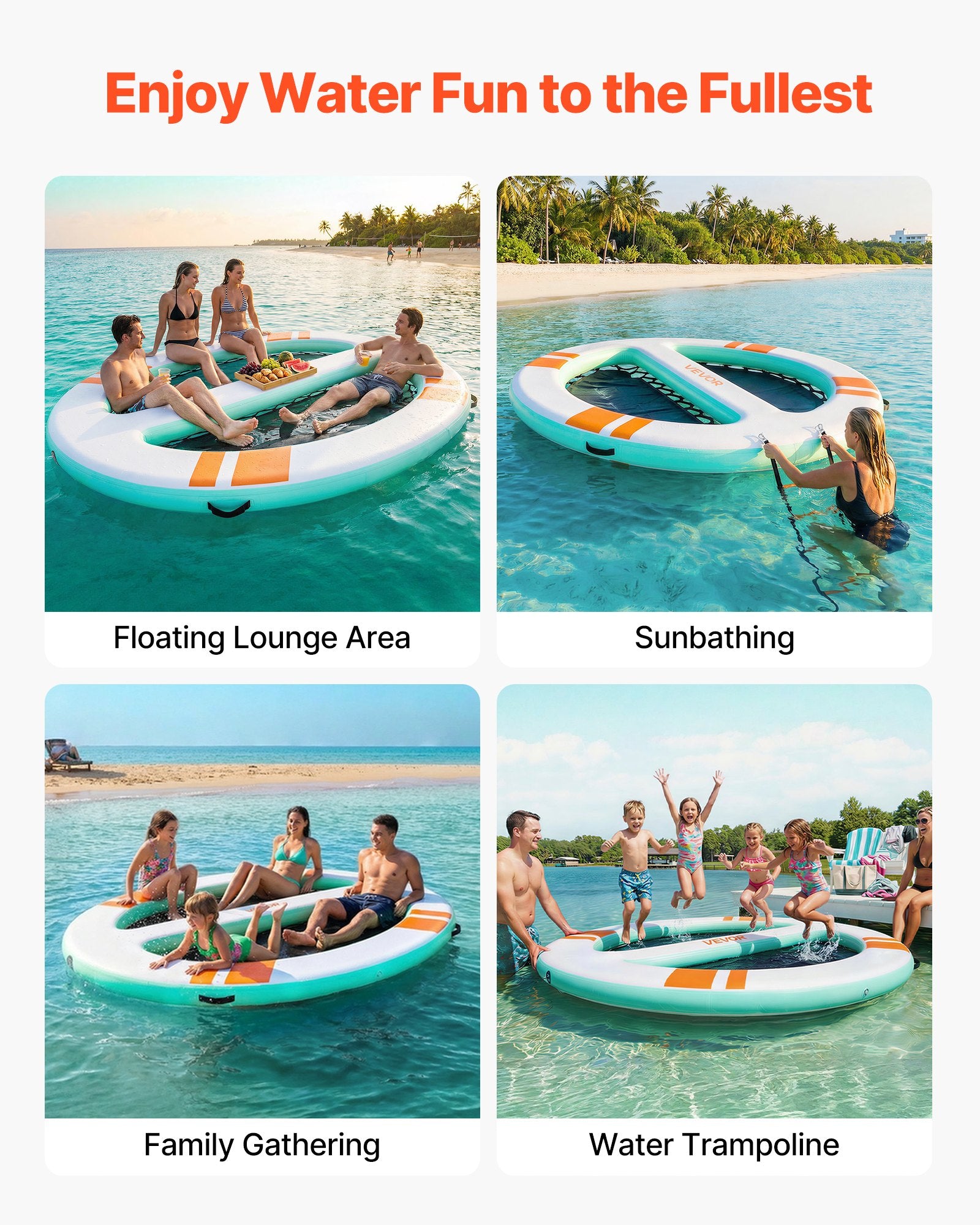 VEVOR Inflatable Floating Dock, 3.05x2.44 M Round Inflatable Dock Platform, Non-Slip Water Air Mat with Portable Carrying Bag & Detachable Ladder, Float Water Platform Island Raft for Pool Beach Ocean