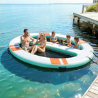 VEVOR Inflatable Floating Dock, 3.05x2.44 M Round Inflatable Dock Platform, Non-Slip Water Air Mat with Portable Carrying Bag & Detachable Ladder, Float Water Platform Island Raft for Pool Beach Ocean