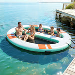 VEVOR Inflatable Floating Dock, 3.05x2.44 M Round Inflatable Dock Platform, Non-Slip Water Air Mat with Portable Carrying Bag & Detachable Ladder, Float Water Platform Island Raft for Pool Beach Ocean