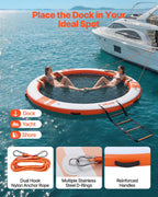 VEVOR Inflatable Floating Dock, 3.05M Inflatable Dock Platform, Non-Slip Water Air Mat with Portable Carrying Bag & Detachable Ladder, Floating Water Platform Island Raft for Pool Beach Ocean, Orange