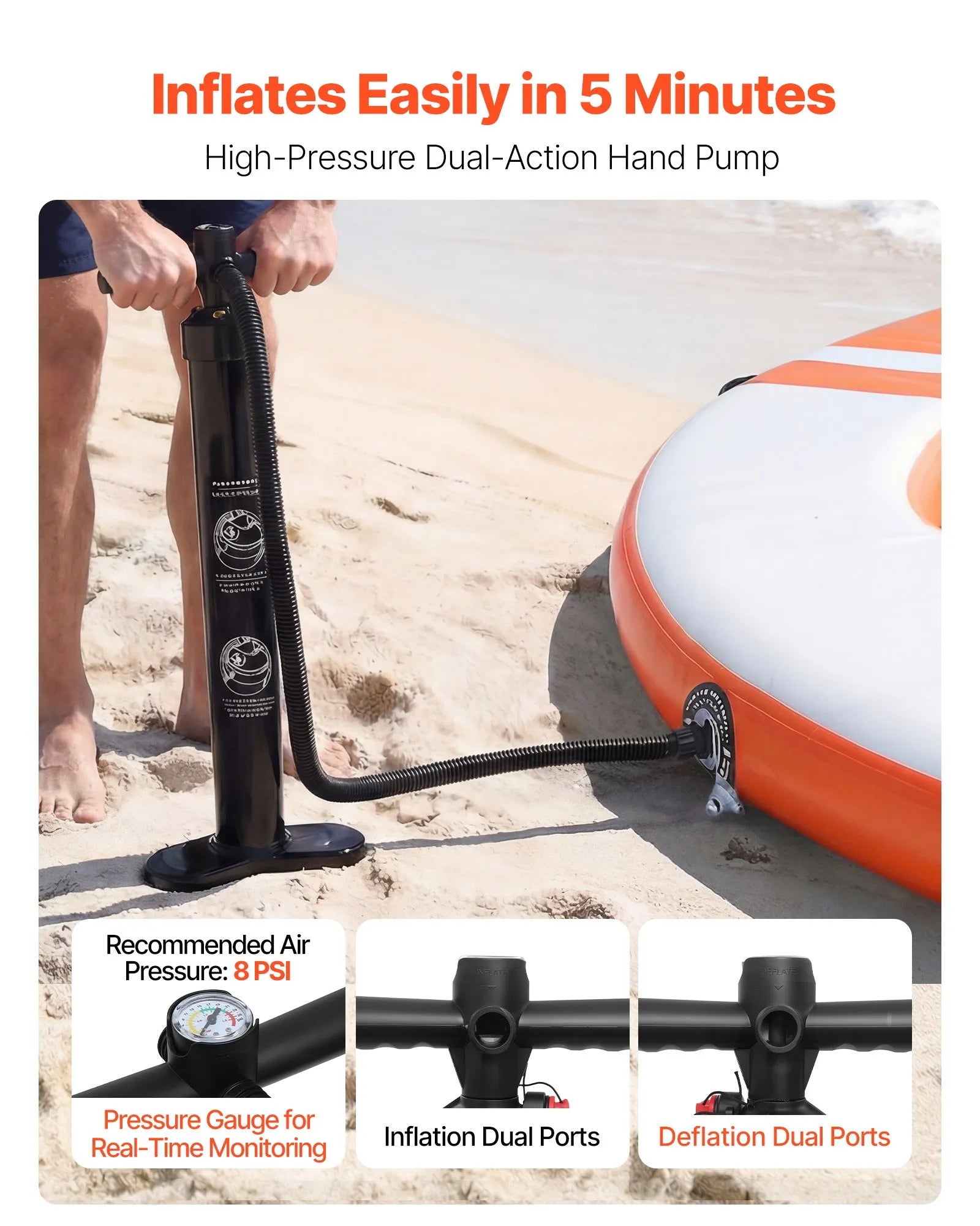 VEVOR Inflatable Floating Dock, 3.05M Inflatable Dock Platform, Non-Slip Water Air Mat with Portable Carrying Bag & Detachable Ladder, Floating Water Platform Island Raft for Pool Beach Ocean, Orange