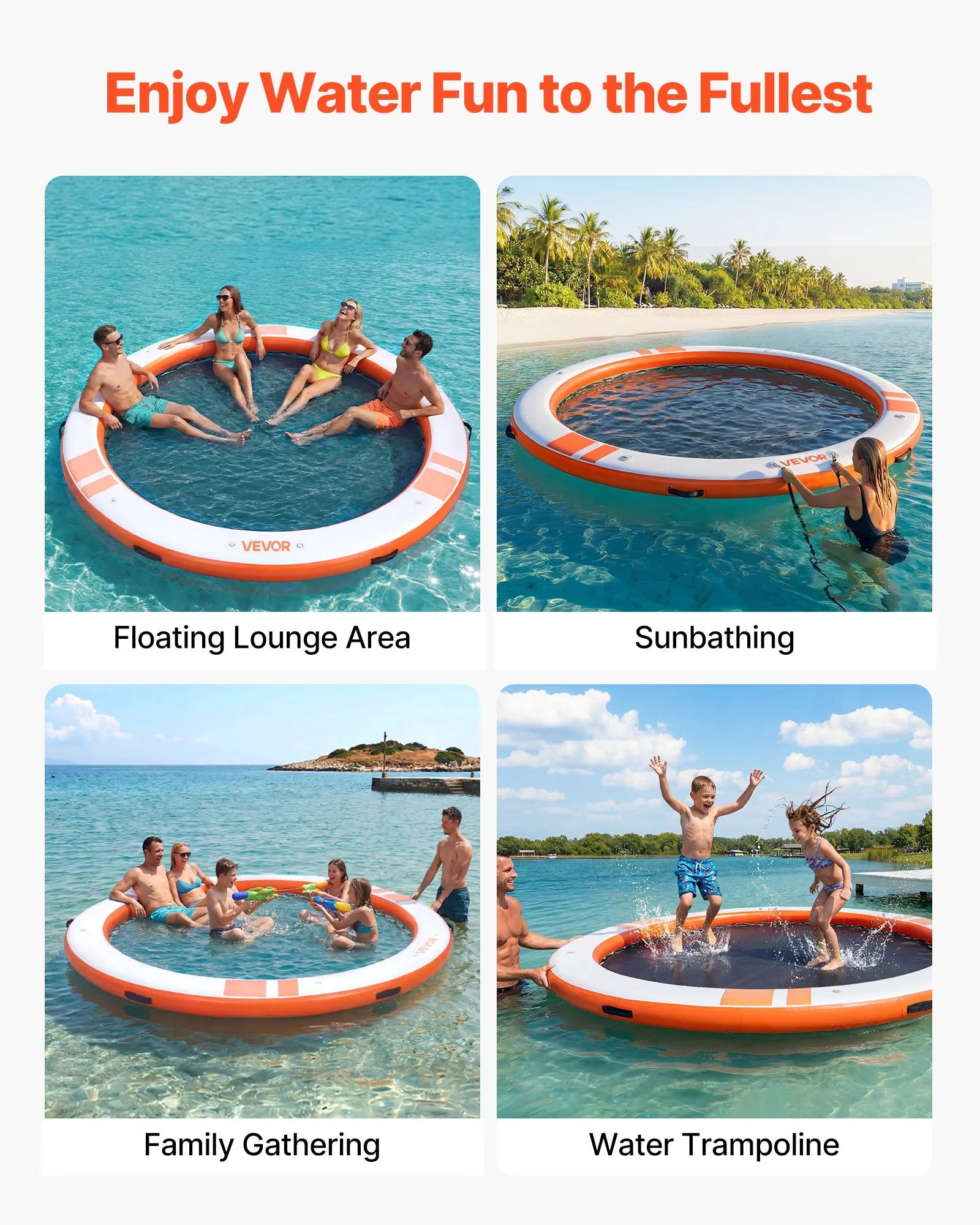VEVOR Inflatable Floating Dock, 3.05M Inflatable Dock Platform, Non-Slip Water Air Mat with Portable Carrying Bag & Detachable Ladder, Floating Water Platform Island Raft for Pool Beach Ocean, Orange