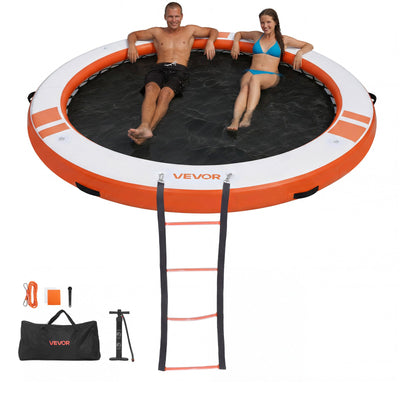 VEVOR Inflatable Floating Dock, 3.05M Inflatable Dock Platform, Non-Slip Water Air Mat with Portable Carrying Bag & Detachable Ladder, Floating Water Platform Island Raft for Pool Beach Ocean, Orange