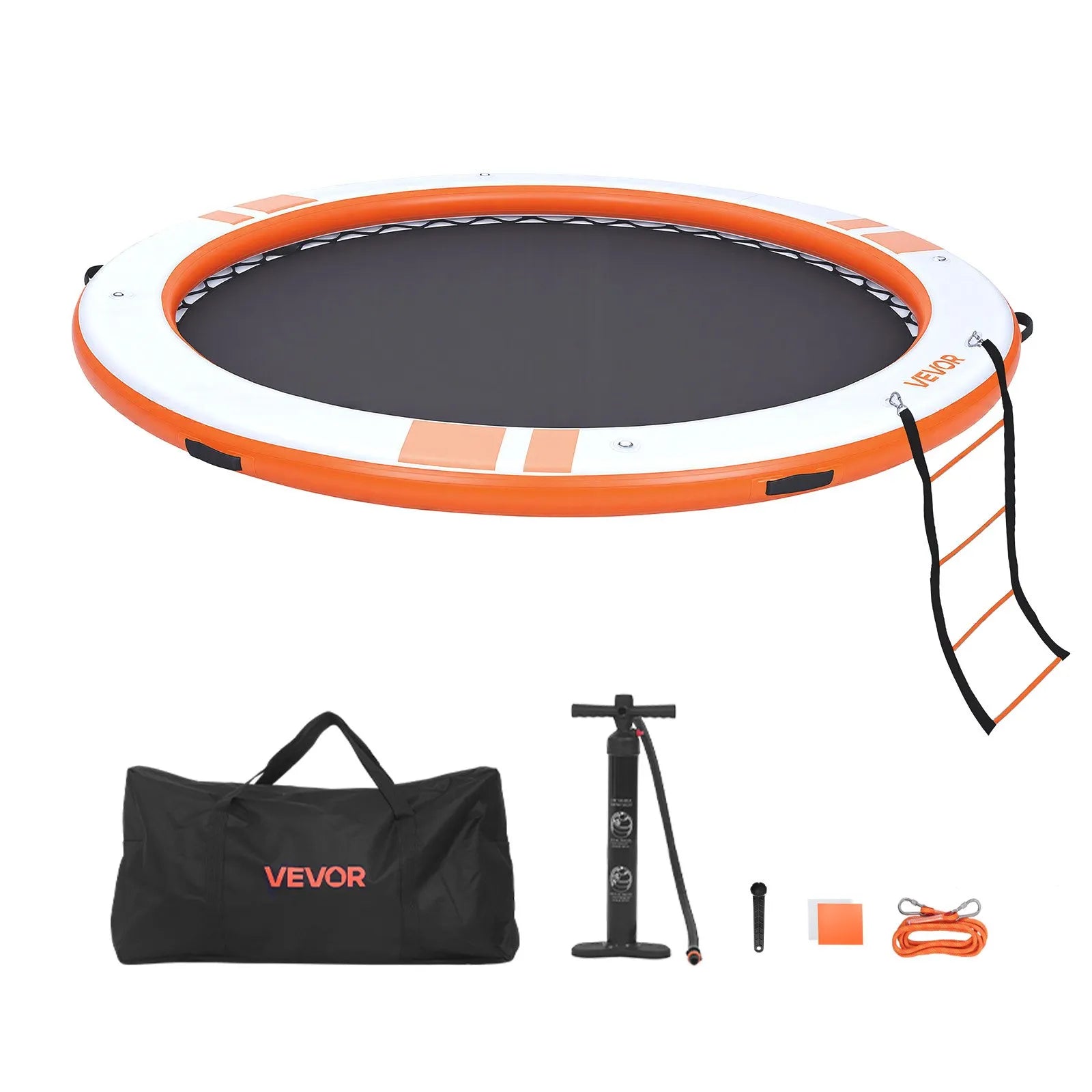 VEVOR Inflatable Floating Dock, 3.05M Inflatable Dock Platform, Non-Slip Water Air Mat with Portable Carrying Bag & Detachable Ladder, Floating Water Platform Island Raft for Pool Beach Ocean, Orange