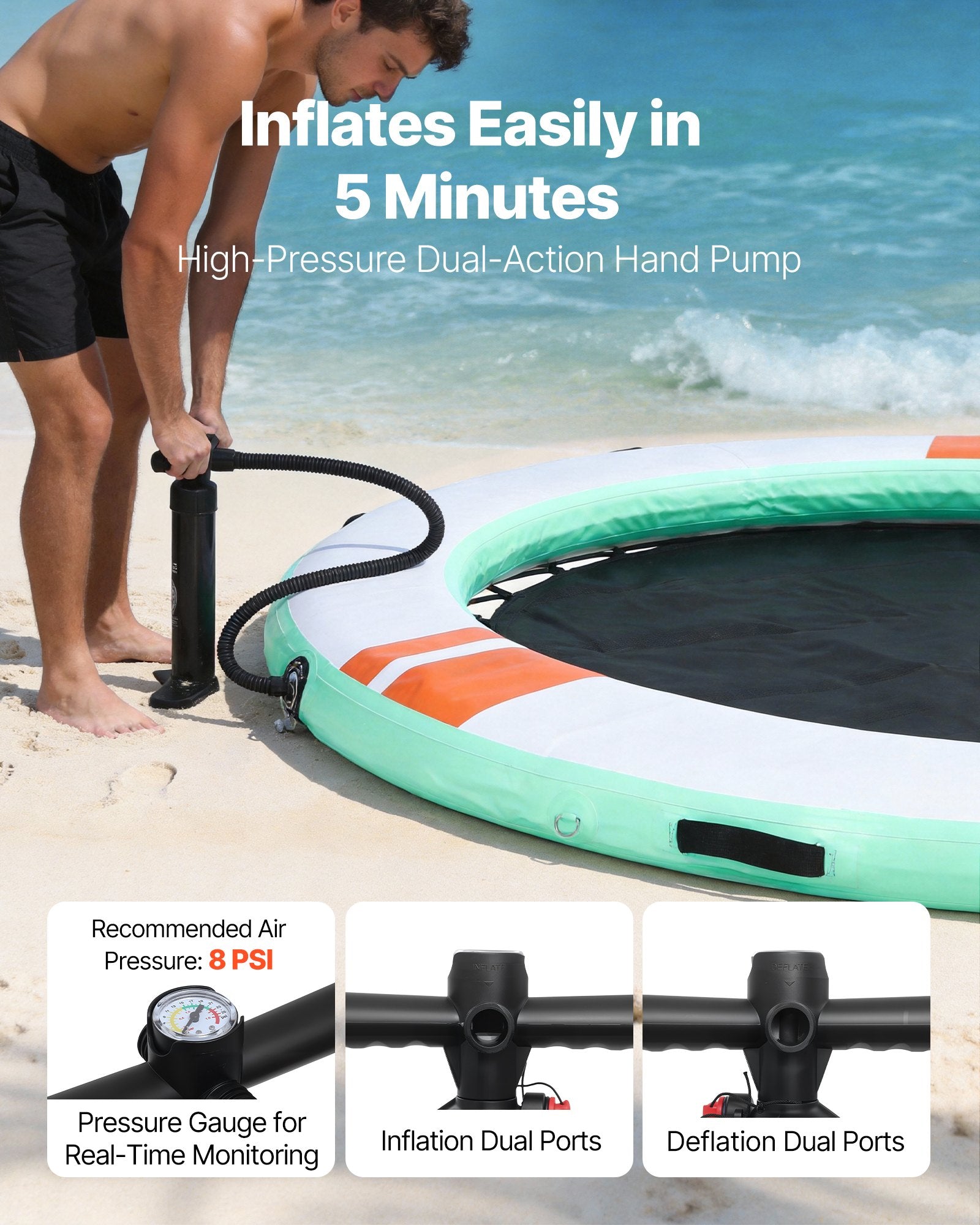 VEVOR Inflatable Floating Dock, 3.05 M Round Inflatable Dock Platform, Non-Slip Water Floating Dock Mat with Portable Carrying Bag & Detachable Ladder, Float Platform Island Raft for Pool Beach Ocean