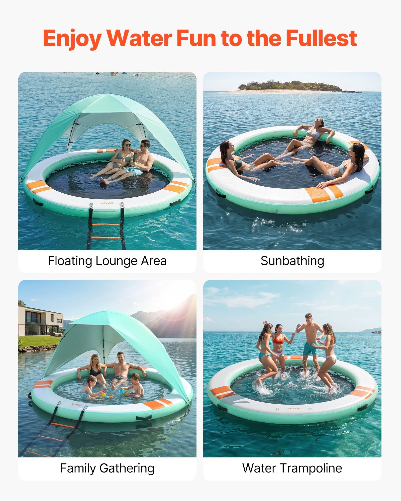 VEVOR Inflatable Floating Dock, 3.05 M Round Inflatable Dock Platform, Non-Slip Water Floating Dock Mat with Portable Carrying Bag & Detachable Ladder, Float Platform Island Raft for Pool Beach Ocean