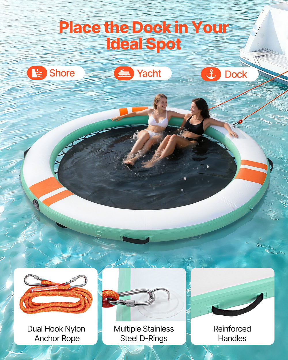 VEVOR Inflatable Floating Dock, 3.66 M Round Inflatable Dock Platform, Non-Slip Water Air Mat with Portable Carrying Bag and Detachable Ladder, Floating Water Platform Island Raft for Pool Beach Ocean