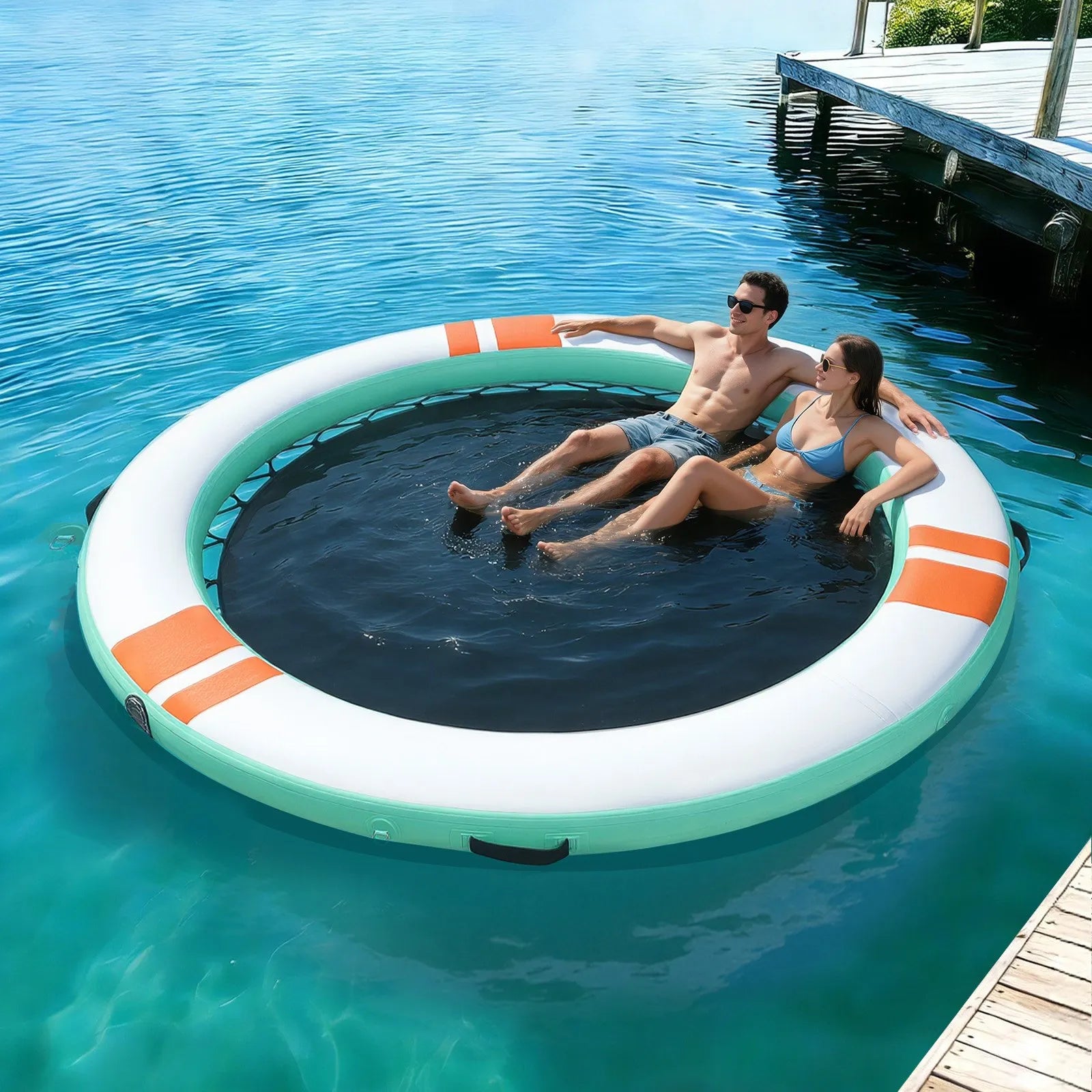VEVOR Inflatable Floating Dock, 3.66 M Round Inflatable Dock Platform, Non-Slip Water Air Mat with Portable Carrying Bag and Detachable Ladder, Floating Water Platform Island Raft for Pool Beach Ocean