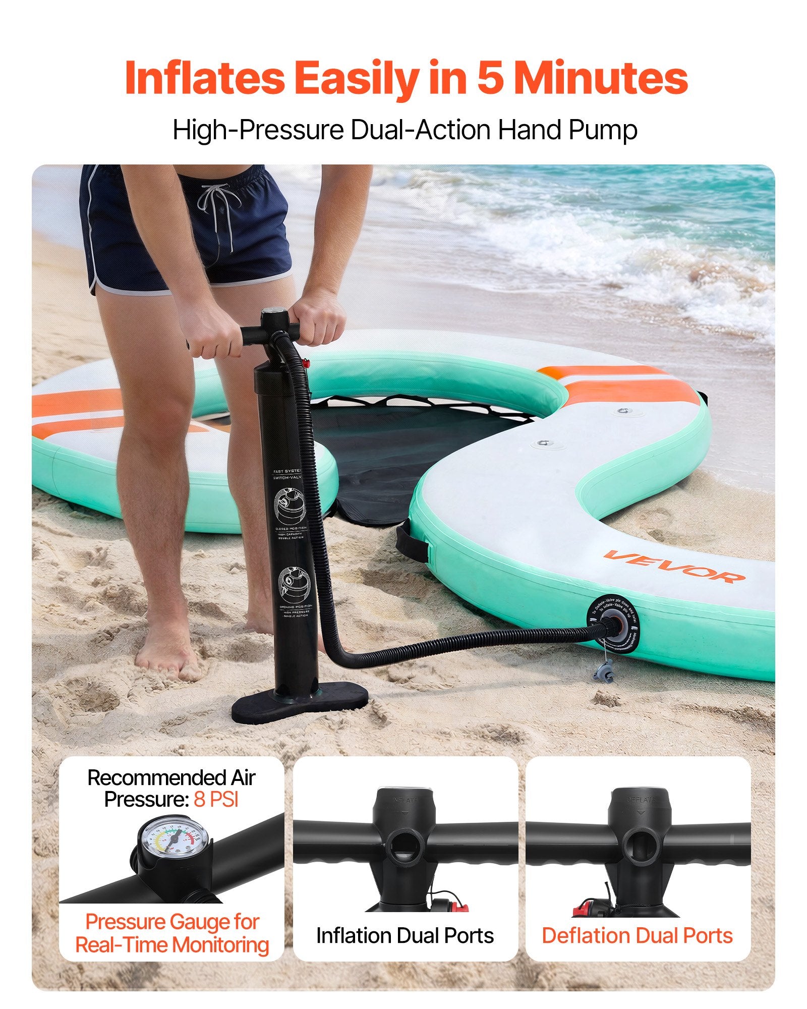 VEVOR Inflatable Floating Dock, 4.57 x 1.83 M Inflatable Dock Platform, Non-Slip Water Air Mat with Portable Carrying Bag & Detachable Ladder, Floating Water Platform Island Raft for Pool Beach Ocean