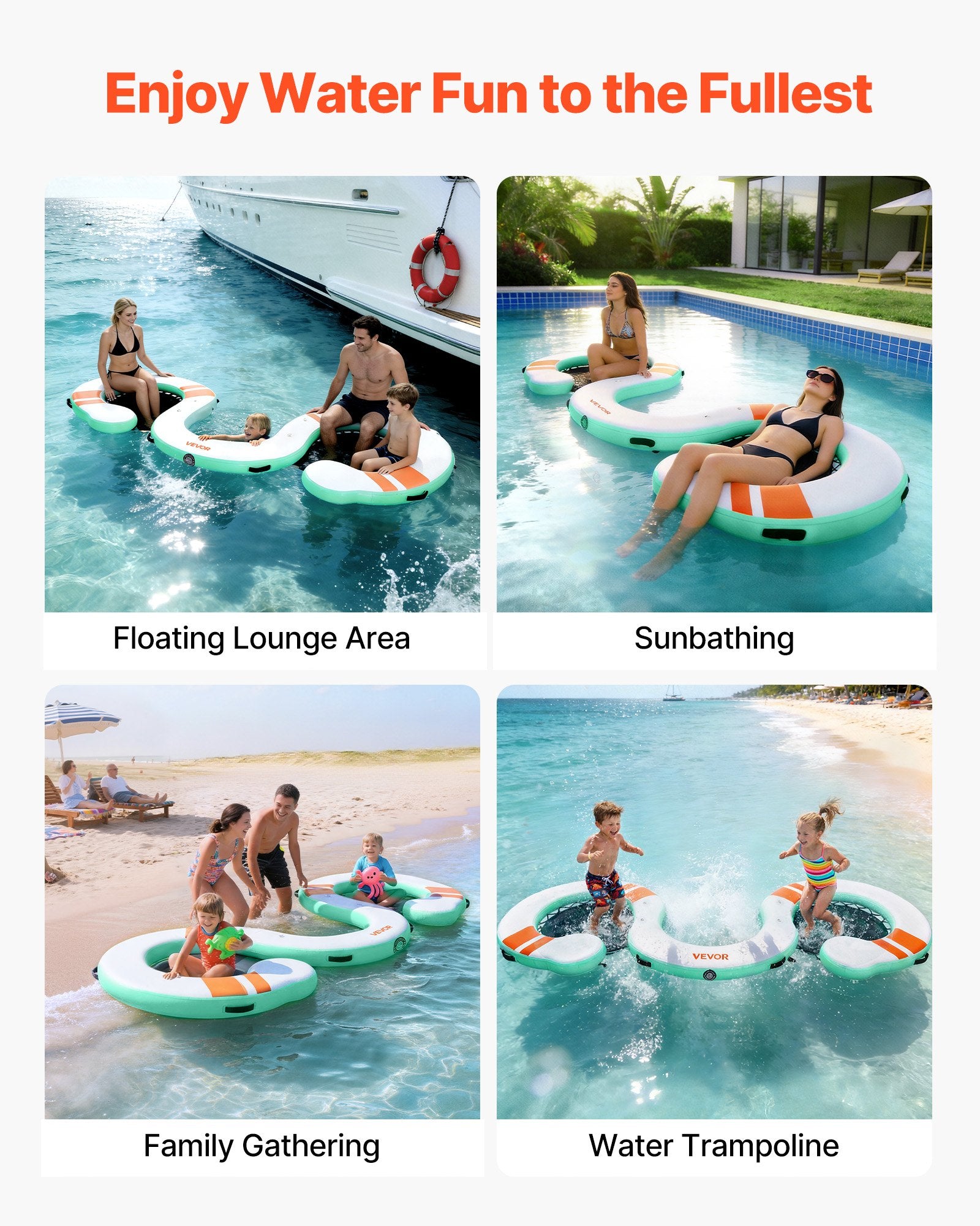 VEVOR Inflatable Floating Dock, 4.57 x 1.83 M Inflatable Dock Platform, Non-Slip Water Air Mat with Portable Carrying Bag & Detachable Ladder, Floating Water Platform Island Raft for Pool Beach Ocean