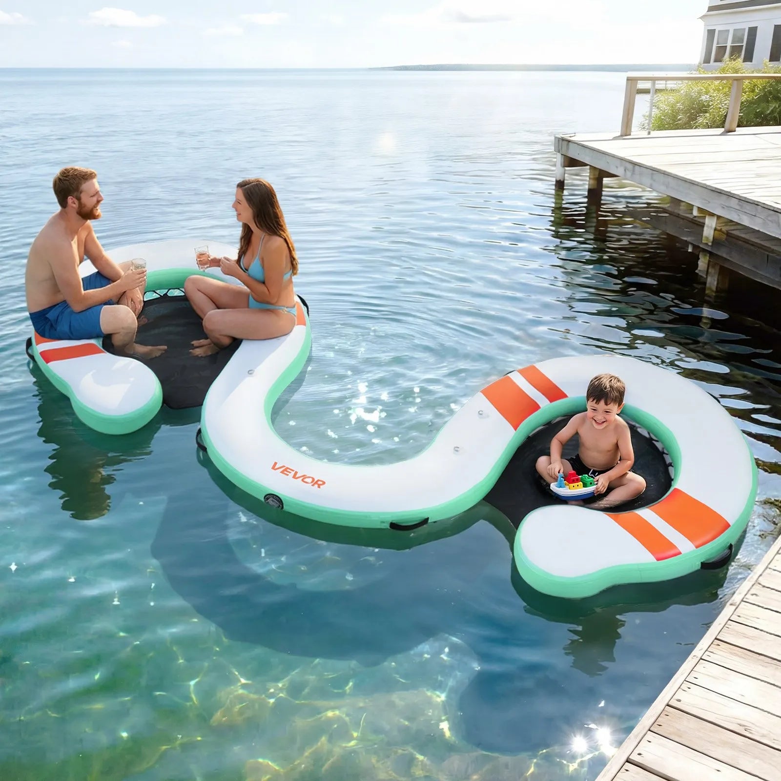 VEVOR Inflatable Floating Dock, 4.57 x 1.83 M Inflatable Dock Platform, Non-Slip Water Air Mat with Portable Carrying Bag & Detachable Ladder, Floating Water Platform Island Raft for Pool Beach Ocean