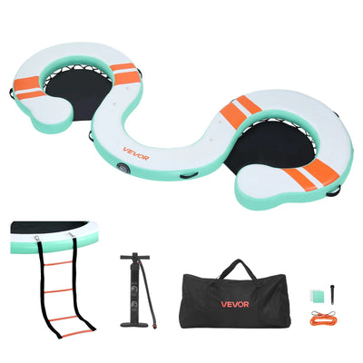 VEVOR Inflatable Floating Dock, 4.57 x 1.83 M Inflatable Dock Platform, Non-Slip Water Air Mat with Portable Carrying Bag & Detachable Ladder, Floating Water Platform Island Raft for Pool Beach Ocean