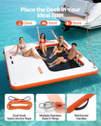 VEVOR Inflatable Floating Dock, 3.05x3.05 M Inflatable Dock Platform, Non-Slip Water Air Mat with Portable Carrying Bag and Detachable Ladder, Floating Water Platform Island Raft for Pool Beach Ocean