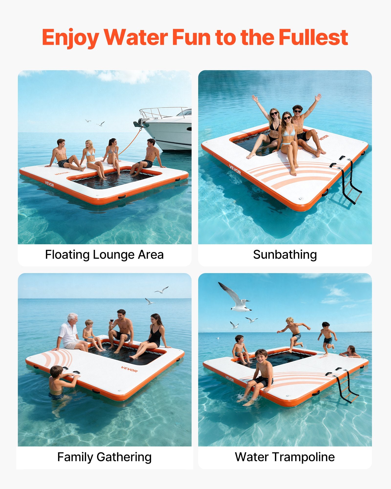 VEVOR Inflatable Floating Dock, 3.05x3.05 M Inflatable Dock Platform, Non-Slip Water Air Mat with Portable Carrying Bag and Detachable Ladder, Floating Water Platform Island Raft for Pool Beach Ocean