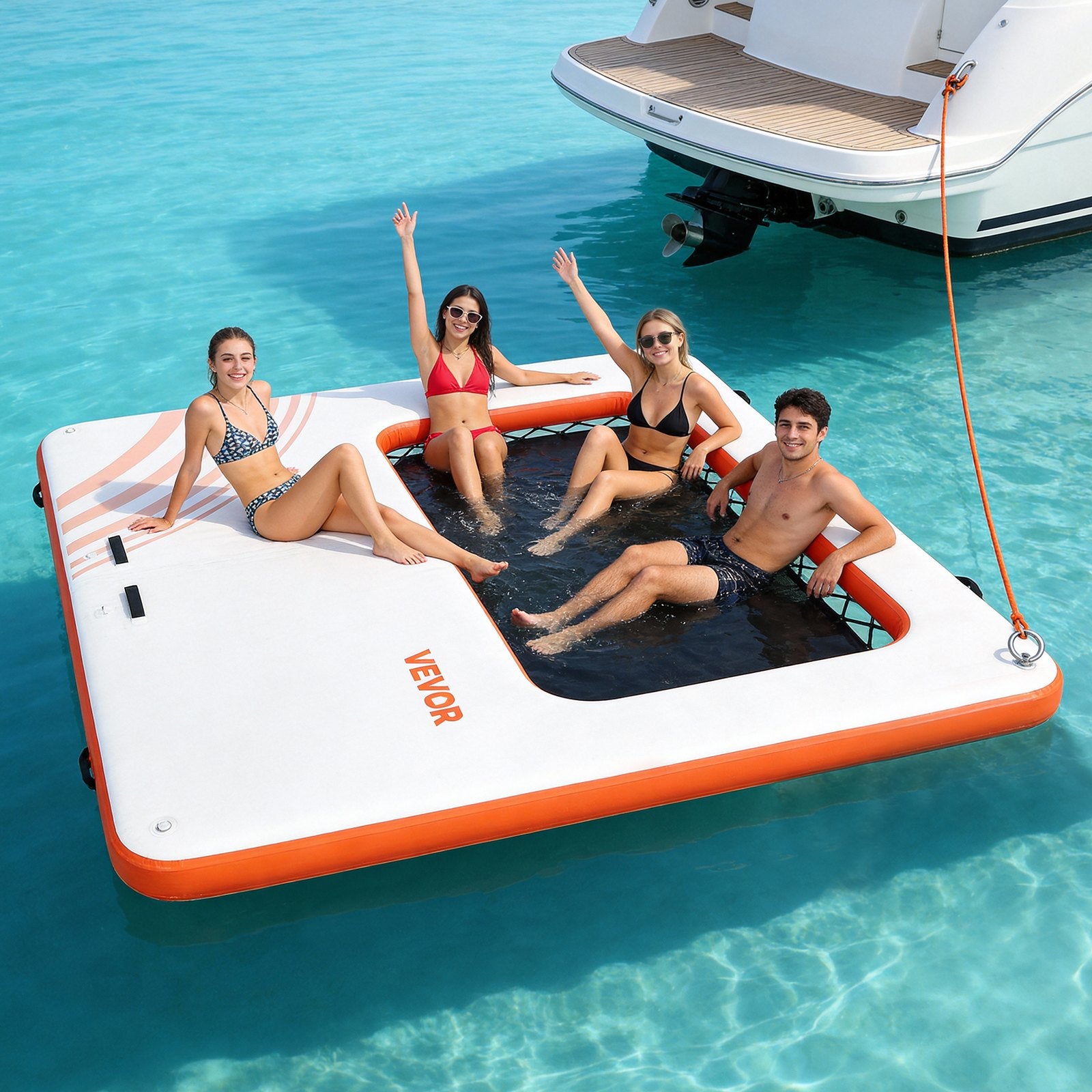 VEVOR Inflatable Floating Dock, 3.05x3.05 M Inflatable Dock Platform, Non-Slip Water Air Mat with Portable Carrying Bag and Detachable Ladder, Floating Water Platform Island Raft for Pool Beach Ocean