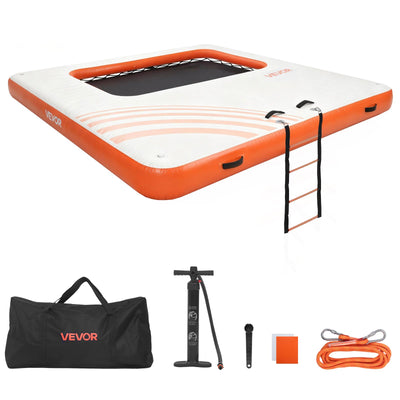 VEVOR Inflatable Floating Dock, 3.05x3.05 M Inflatable Dock Platform, Non-Slip Water Air Mat with Portable Carrying Bag and Detachable Ladder, Floating Water Platform Island Raft for Pool Beach Ocean