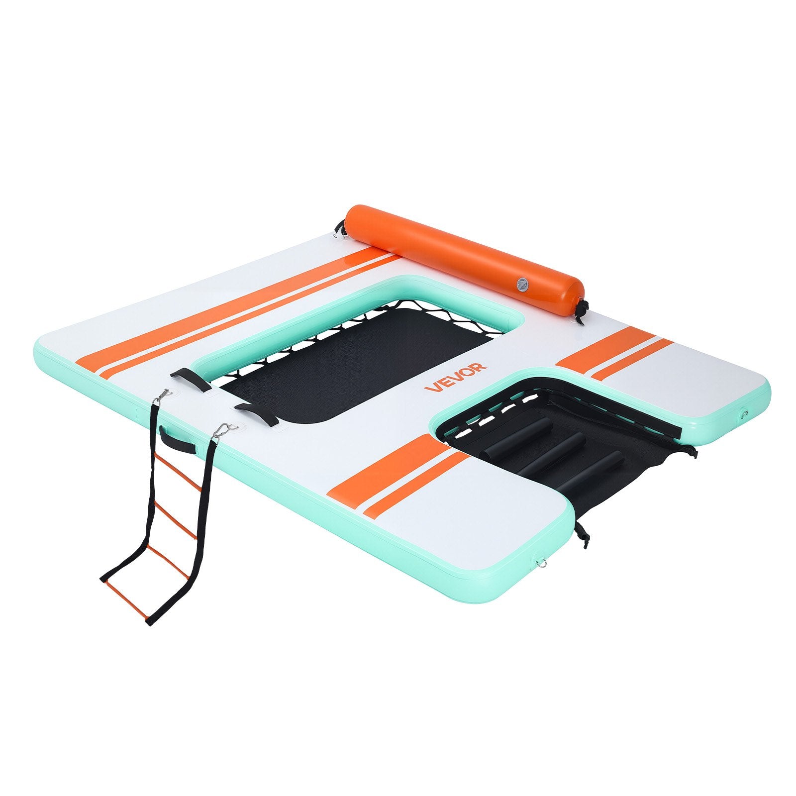 VEVOR Inflatable Floating Dock, 2.44 x 1.83 M Inflatable Dock Platform, Non-Slip Water Air Mat with Portable Carrying Bag & Detachable Ladder, Floating Water Platform Island Raft for Pool Beach Ocean