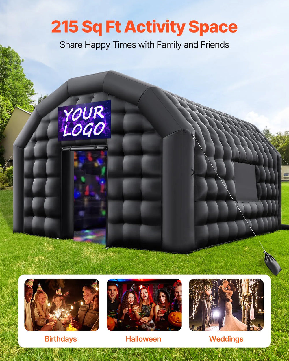 VEVOR Inflatable Nightclub, 5 x 4 x 3.8 m Inflatable Party Tent with 680W Blower & Sandbag, Ventilated Blow up Night Club with 2 Windows, Air Cube House for Event Birthday Wedding Party
