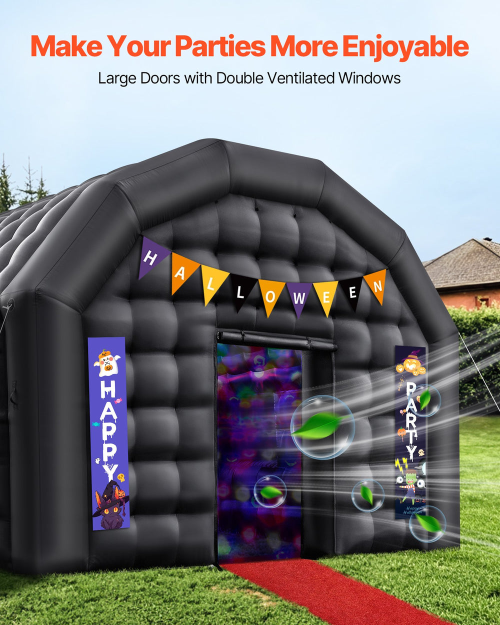 VEVOR Inflatable Nightclub, 5 x 4 x 3.8 m Inflatable Party Tent with 680W Blower & Sandbag, Ventilated Blow up Night Club with 2 Windows, Air Cube House for Event Birthday Wedding Party