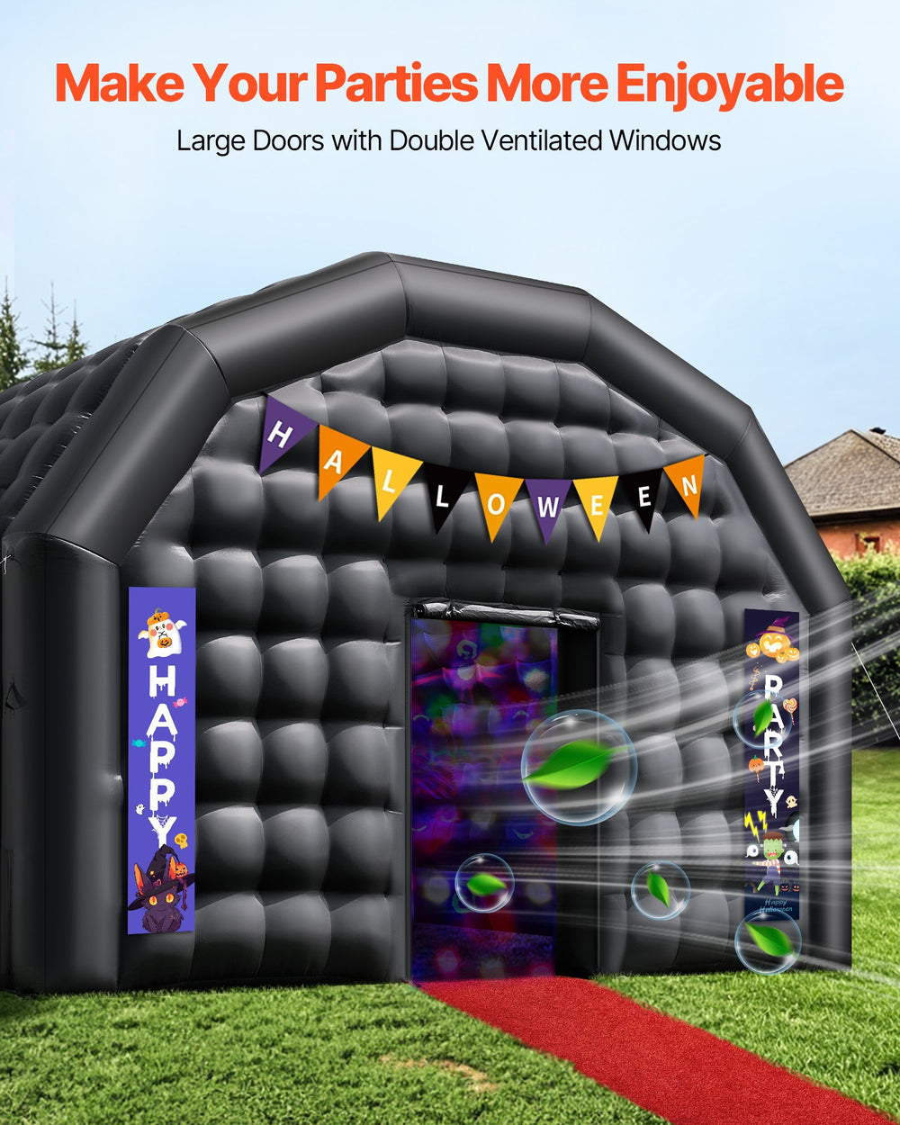 VEVOR Inflatable Nightclub, 8 x 6 x 4 m Inflatable Party Tent with 1100W Blower & Sandbag, Ventilated Blow up Night Club with 2 Windows, Air Cube House for Event Birthday Wedding Party