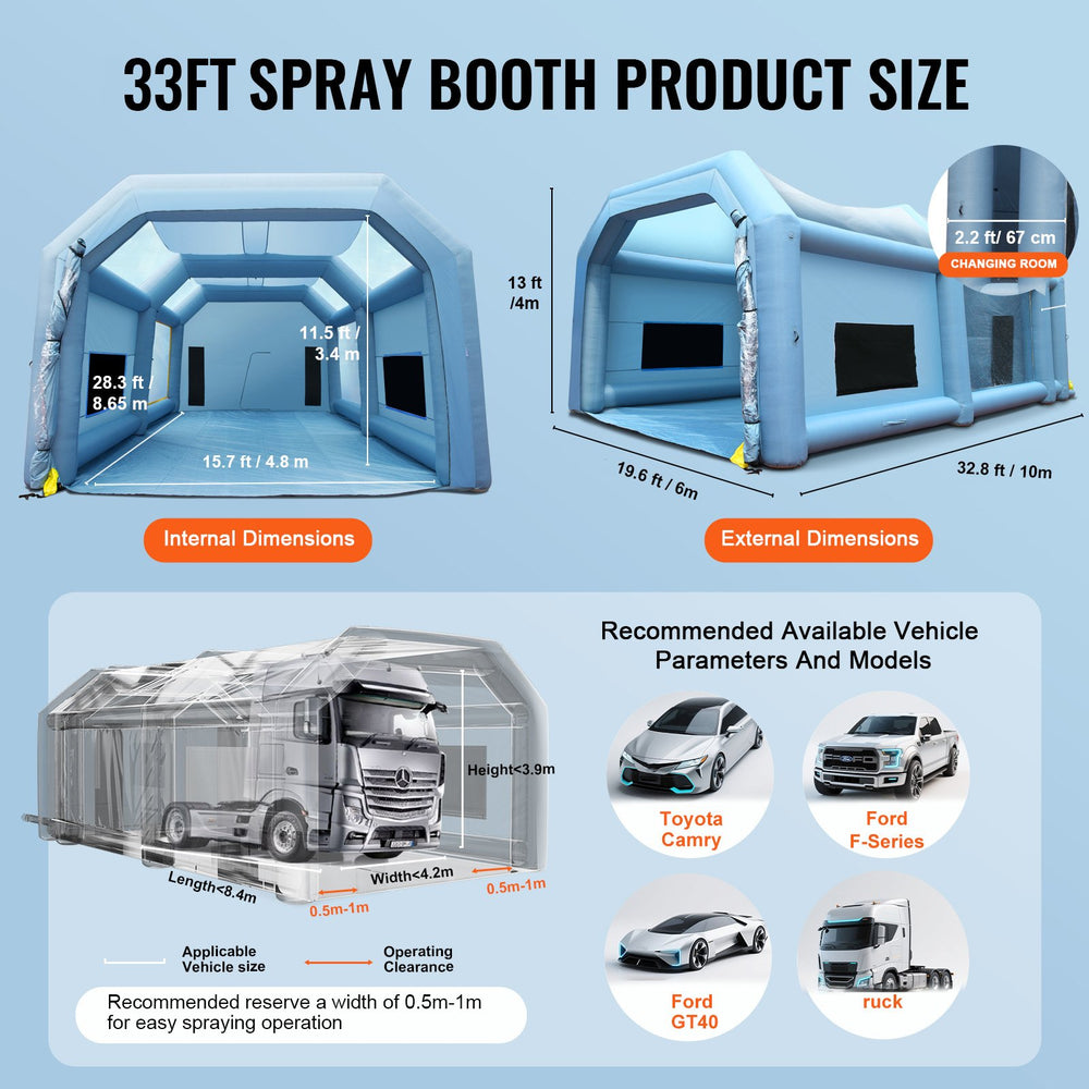 VEVOR Inflatable Spray Booth Car Paint Tent 10 x 6 x 4 m Filter System 2 Blowers
