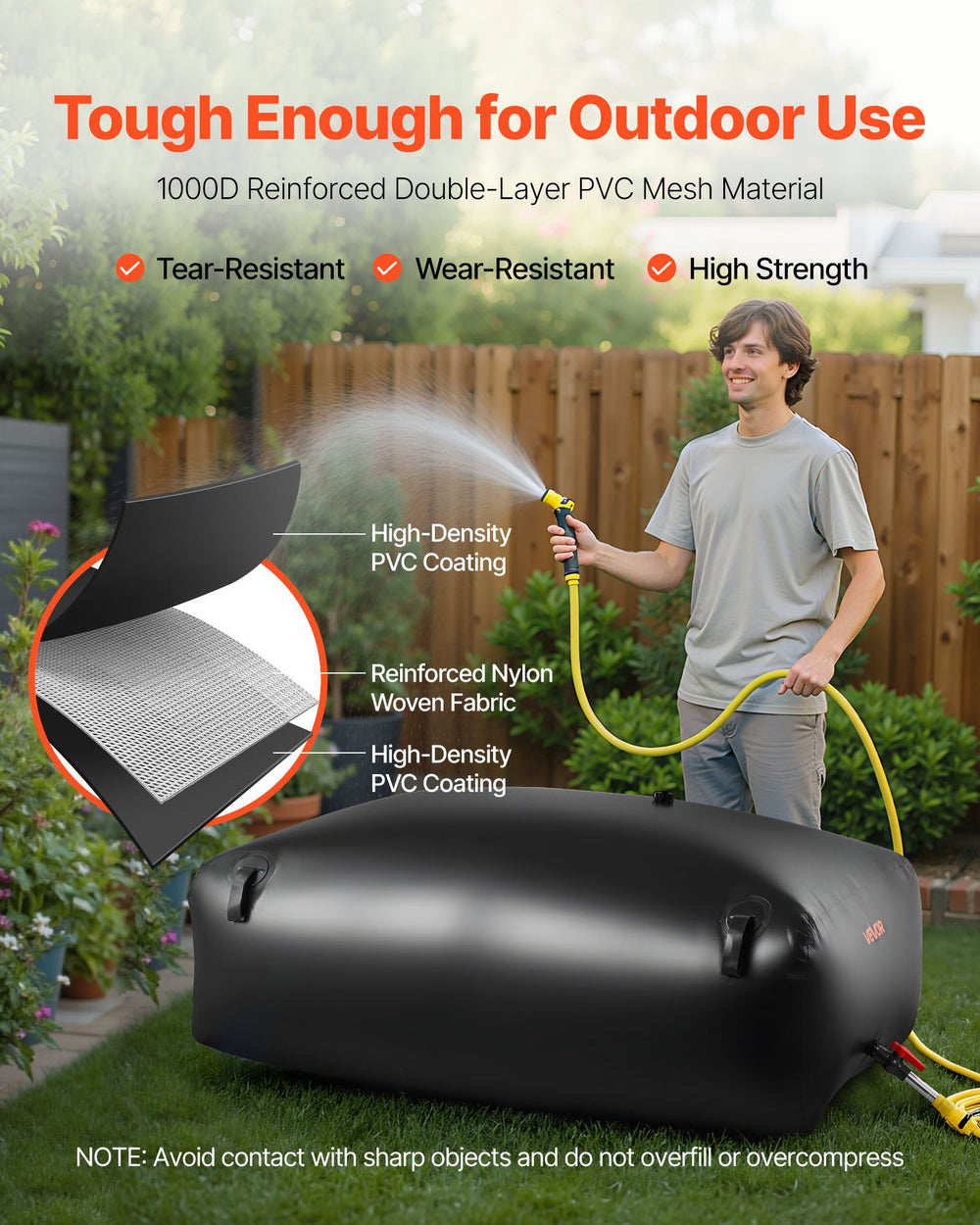 VEVOR Water Storage Bladder 540L Large Capacity Water Bag, Portable & Collapsible Soft Waters Container, Leakproof & Tear-Resistant PVC Emergency Waters Storage Tank for RV Truck & Outdoor Use