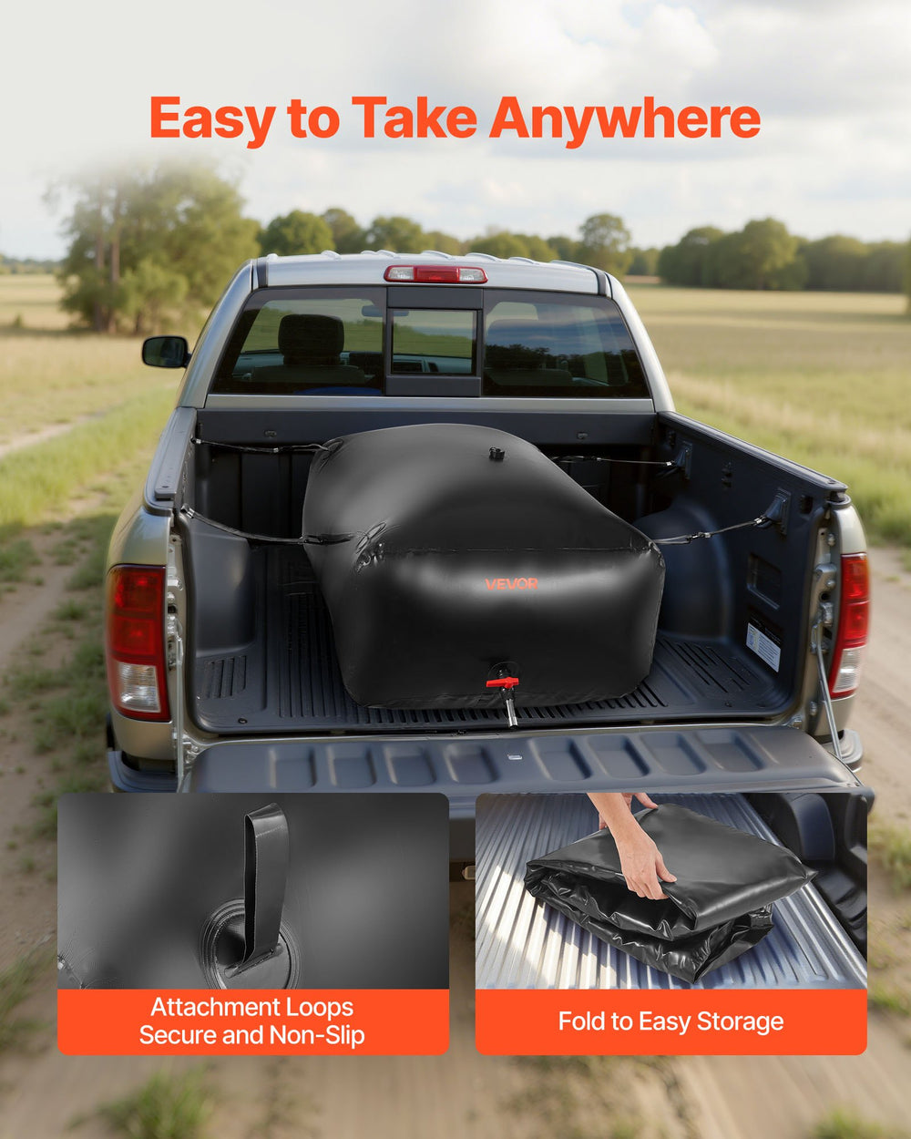 VEVOR Water Storage Bladder 540L Large Capacity Water Bag, Portable & Collapsible Soft Waters Container, Leakproof & Tear-Resistant PVC Emergency Waters Storage Tank for RV Truck & Outdoor Use